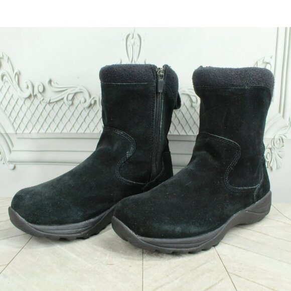 LL Bean Black Suede Pull On Side Zip Insulated Mid Calf Winter Boots Size 7 M - Picture 9 of 9